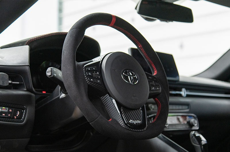 OLM Alcantara Pro Steering Wheel (Alcantara + Red Stripe) - 2020+ Supra