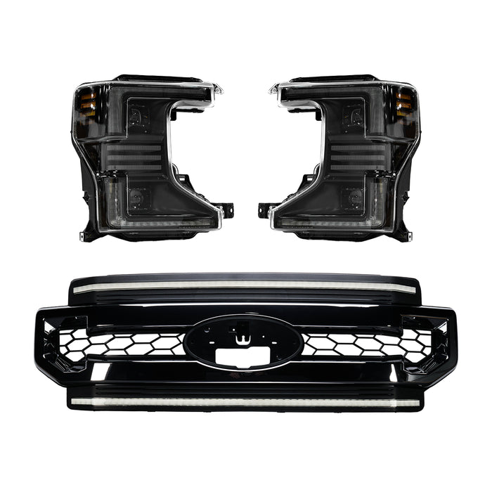 OLM Essential Series Headlight and DRL Grille 2pc Bundle - 2020-2022 Ford Super Duty
