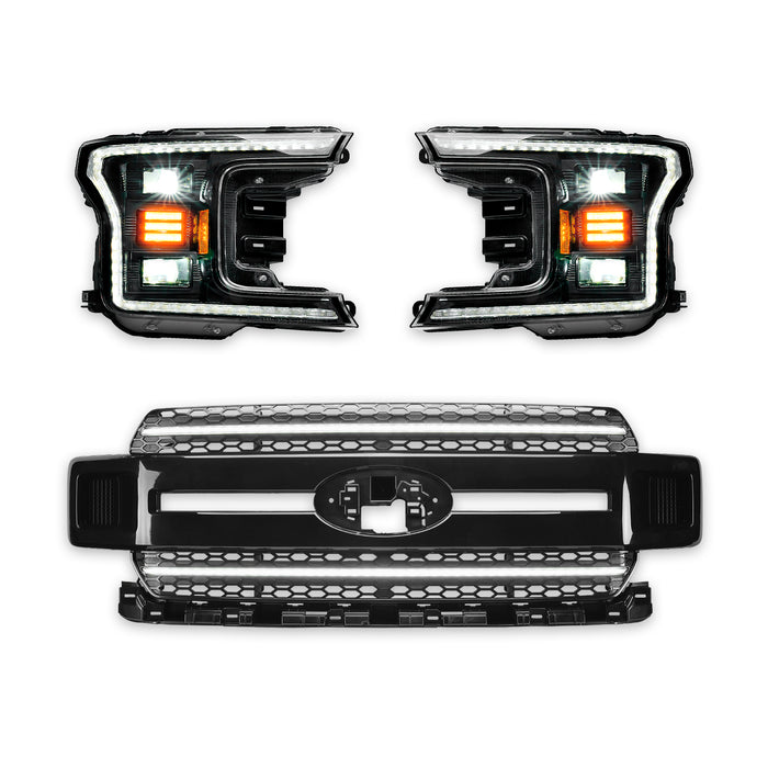 OLM Essential Series Headlight and DRL Grille 2pc Bundle - 2018-2020 Ford F150