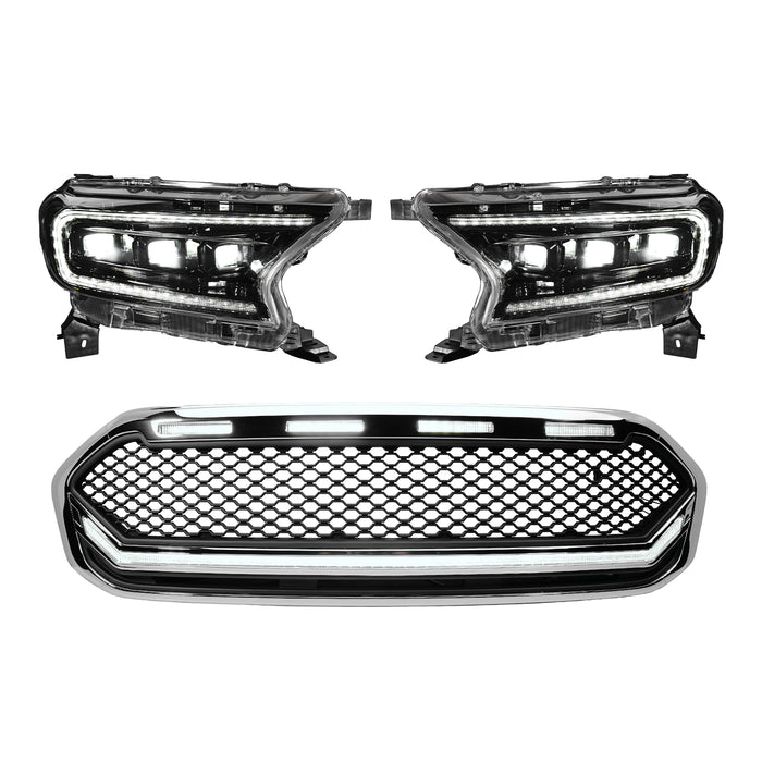 OLM Infinite Series Headlight and DRL Grille 2pc Bundle - 2019-2023 Ford Ranger