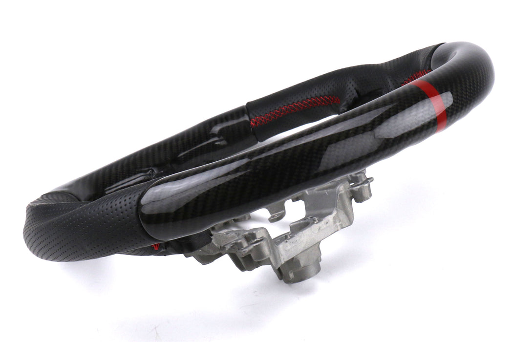 OLM Carbon Pro + 12R (Leather / Carbon / Red Stripe) Steering Wheel - 15+ WRX / STI