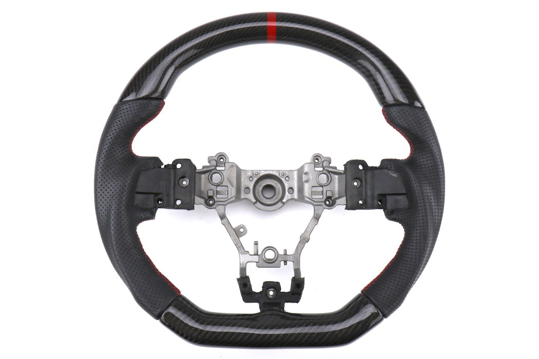 OLM Carbon Pro + 12R (Leather / Carbon / Red Stripe) Steering Wheel - 15+ WRX / STI