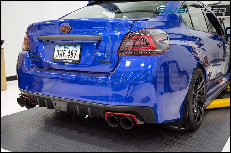 OLM WRX Gloss Black Exhaust Finishers with Red Line - 2015+ WRX / 2015+ STI