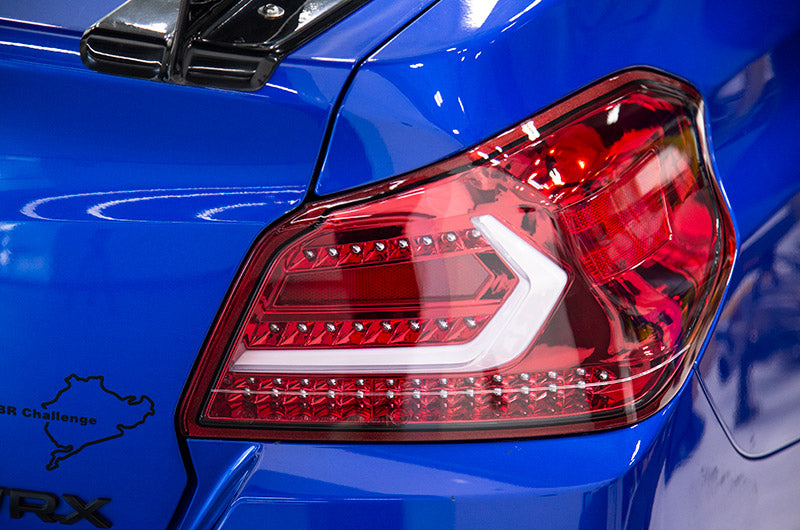 OLM Evolution Tail Lights - Clear Lens, Red Base, White Bar - 2015-202