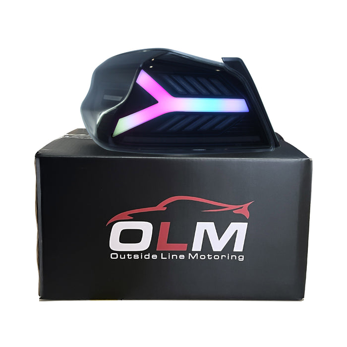 OLM Y-Spec LED Taillights (Smoke Lens  White Optic w/RGB) - 2015-2021 WRX / STI